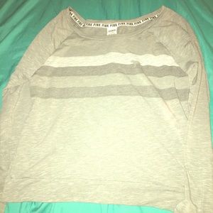 Gray Victoria’s Secret pink shirt.